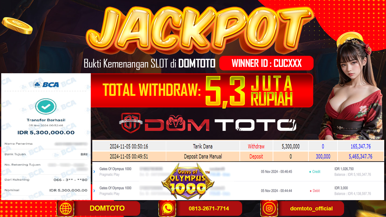 JACKPOT SLOT GATE OF OLYMPUS 1000  05 NOVEMBER 2024